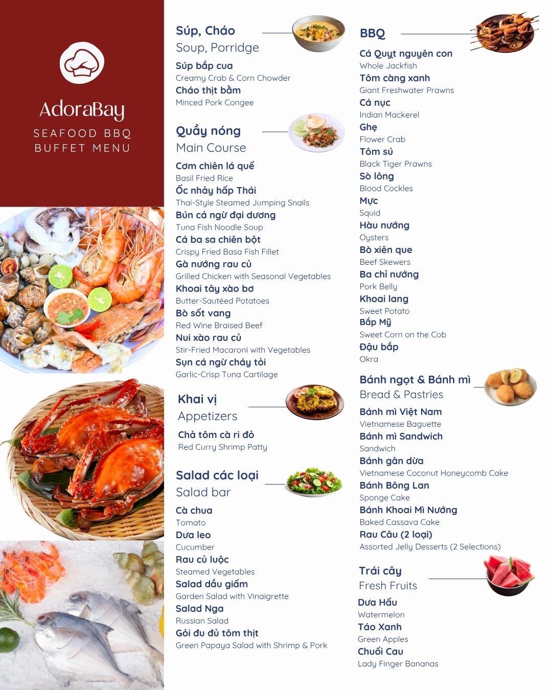 Menu buffet AdoraBay 2026